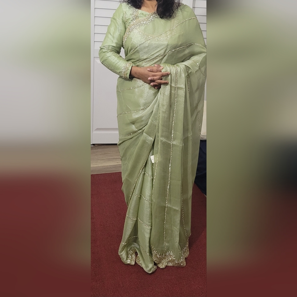 Elegant Pista Green Jimmy Chuu Saree